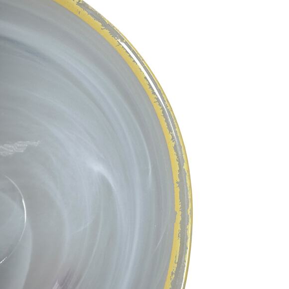 ArdaCam Art of Tabletop Turkish Glass Bowls 6" White Swirl Yellow Rim Lot of 2 - Picture 7 of 9
